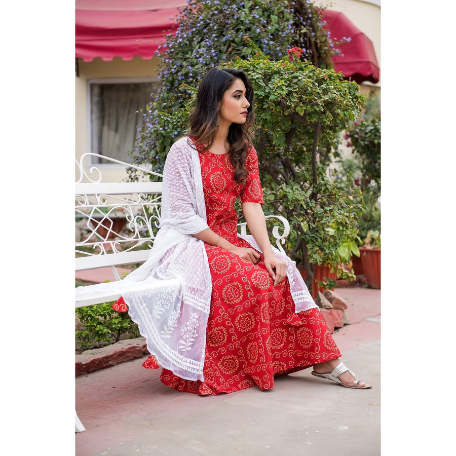 Buy online Red Bandhani Print Patiyala Unstitched Suit from Suits & Dress  material for Women by Simmu for ₹429 at 67% off | 2024 Limeroad.com